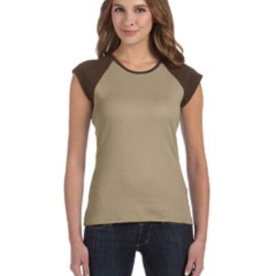 Ladies' Stretch Rib Cap-Sleeve Contrast Raglan T-Shirt Thumbnail